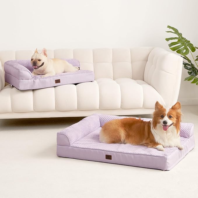 EHEYCIGA Memory Foam Dog Bed Large Size Dogs, Orthopedic Dog Bed Large with Washable Removable Cover, Waterproof Pet Sofa Couch with Nonskid Bottom, 36x27x6, Lilac