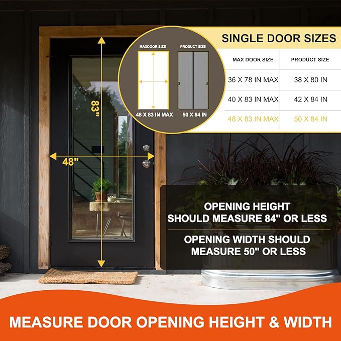 Fiberglass Magnetic Screen Door Fit Door Size 48 x 83 in- Heavy Duty Fiberglass Screen Door Mesh for Interior Door, Patio and Sliding Doors - Door Screen Magnetic Closure Let Fresh Air in