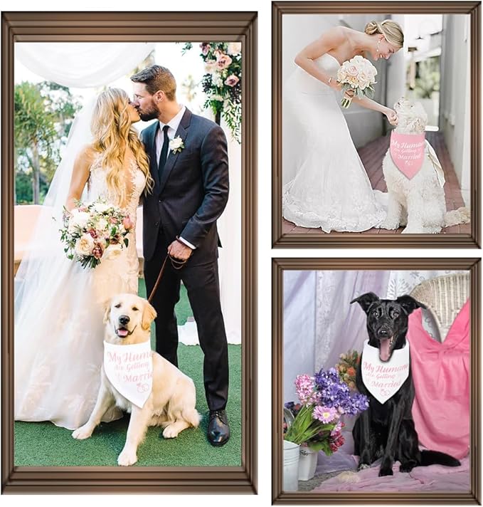 SZEE Bridal Shower Gifts for Bride, 2 Pack My Humans are Getting Married Dog Bandanas, Wedding or Engagement Gift for Couples, Dog Wedding Bandanas, Engagement Party Decorations (Pink & White, S)