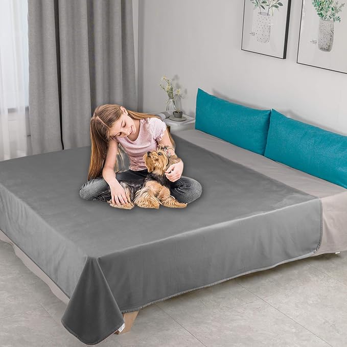 Ameritex Pet Bed Blanket Reversible 100% Waterproof Velvet Super Soft for Sofa and Bed (82x82 Inches, Light Grey+Beige)