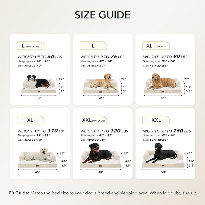 Orthopedic Dog Beds for Extra Large Dogs, Waterproof Egg Crate Foam XL Dog Bed with Sides 41x27Inch, Washable Big Dogs Couch Beds with Removable Cover and Nonskid Bottom, Beige