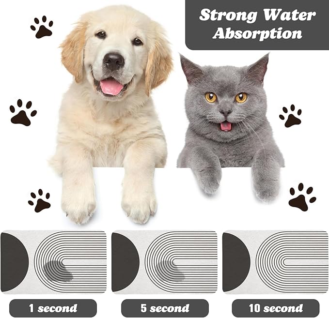 Dog Food Mats for Floors Waterproof, Cat Water Bowl Mats Pet Feeding Absorbent Mat Placemats for Food and Water Black Bohemia 24 * 32 inch