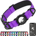Joytale Airtag Dog Collar, Reflective Pet Collar with Waterproof AirTag Holder, Dual D-Rings, Soft Padded Adjustable for Large Dogs, Purple, L