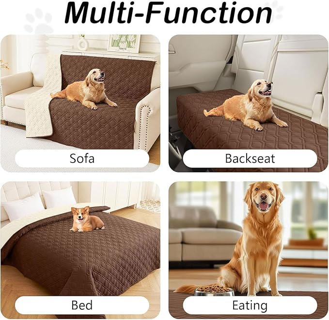hyha Waterproof Dog Bed Blanket, Soft Pet Blankets, Waterproof Couch Cover for Dogs, Reversible Sofa Covers Washable for Furniture (68x82 Inch, Brown/Beige)