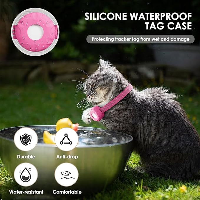 Cat Tracker, Cat GPS Tracker, Compatible with Apple Find My App (Only iOS), No Monthly Fee, Waterproof Pet Tracker for Cats, Pink