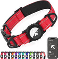 Joytale Airtag Dog Collar, Reflective Pet Collar with Waterproof AirTag Holder, Dual D-Rings, Soft Padded Adjustable for Medium Dogs, Adjustable Length 15"-20", Red, M