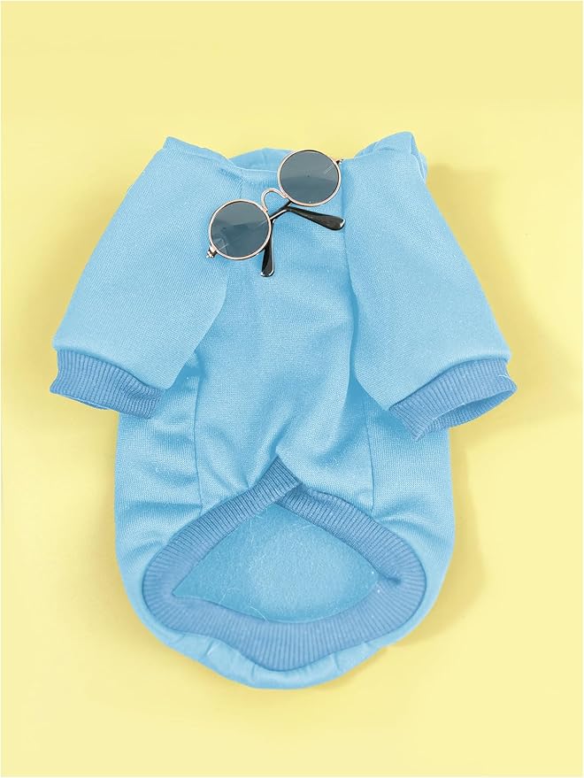 QWINEE 3Pcs Dog Hoodie Cat Apparel Dog Custume Set with Necklace and Sunglasses Pet Clothes for Puppy Small Medium Dogs Cats Light Blue Small