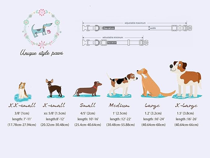 Unique Style Paws Blue Stripe Dog Collar Metal Buckle Gift Cute Collar for Small, Medium, Large Dogs