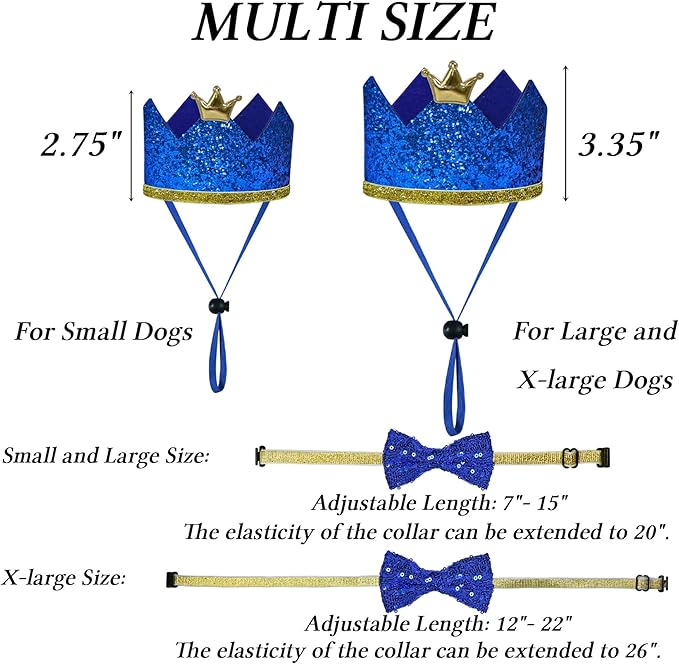STMK Dog Birthday Party Supplies, Multi Size Dog Birthday Hat with Numbers Bandana Bow Tie for Small Dogs Pets (Blue, Small)