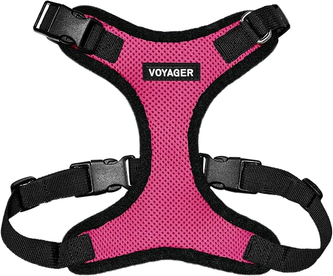 Voyager Step-in Pet Harness - All Weather Mesh, Adjustable Step in Harness for Cats and Dogs by Best Pet Supplies - Fuchsia/Black Trim, S