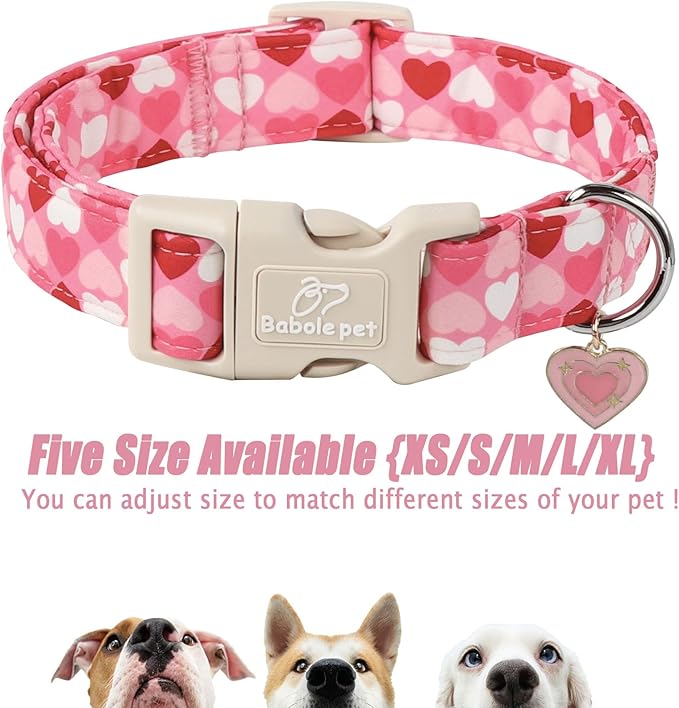 Valentines Dog Collar for Giant Large Dogs - Cute Valentine Pink Hearts Girl Dog Collars, Adjustable Girly Puppy Collar with Quick Release Buckle for Female Dogs XL