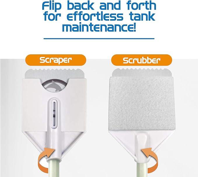 FLIPPER Platinum Nano Algae Scraper – Aquarium Glass & Acrylic Cleaner with Scrubber and Scraper 2-in-1 Design, Precision Fish Tank Cleaning Tool for Freshwater & Saltwater (12” Rigid Shaft)
