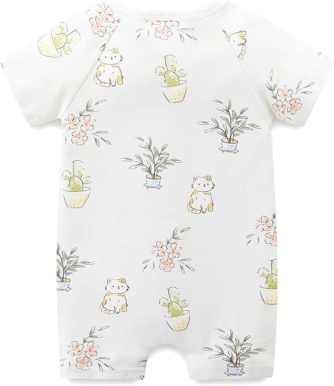 Unisex Summer Trendy 2-Pack Rompers Short Sleeve Zipped Bodysuit Infant Cotton Outfits
