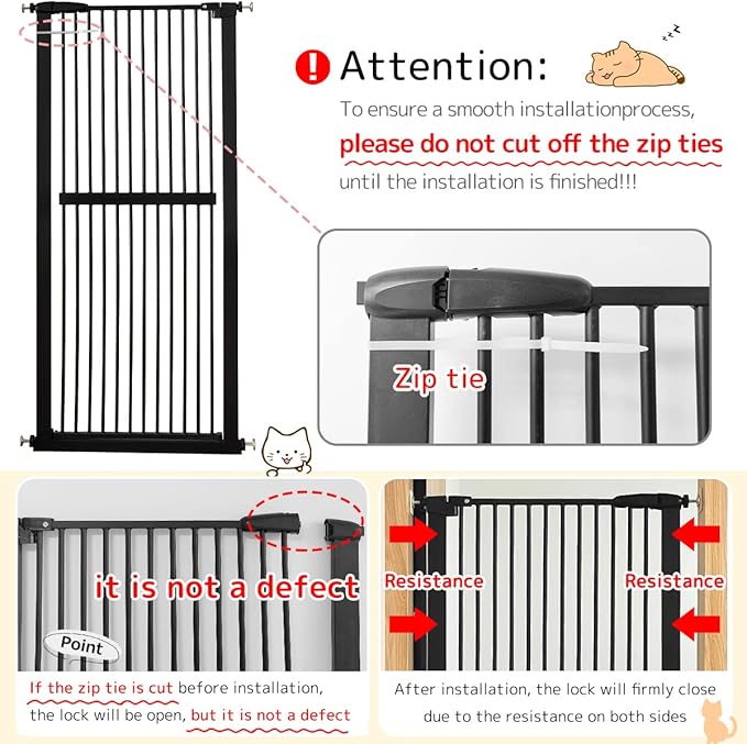 Lumizone Extra Tall Cat Gate 61.02" High Pressure Mounted Extra Wide 42.52"-46.64" (17Sizes) 1.37" Gap No Drilling Auto-Close Tall Pet Gate for Dogs (Black, 42.52"-46.64" W)