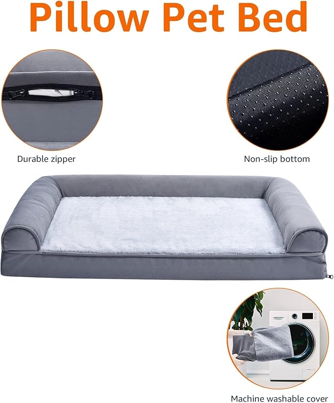 Amazon Basics Living Room Couch Dog Bed with Premium Foam, Non-Slip Bottom, Removable Washable Cover, Supportive Pressure-Relief for Dogs up to 30lbs, Medium (30" x 20"), Grey