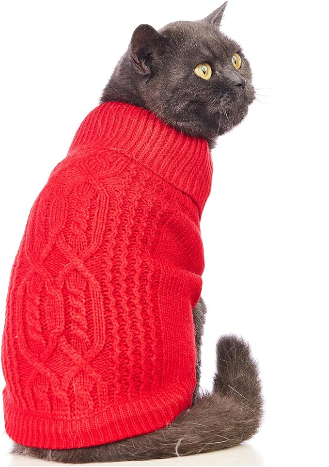 Stretchy Cat Sweater - 17 Colors & 6 Sizes | Snug Winter-Ready Knit for Boy/Girl Cats & Kittens(Red, Large)