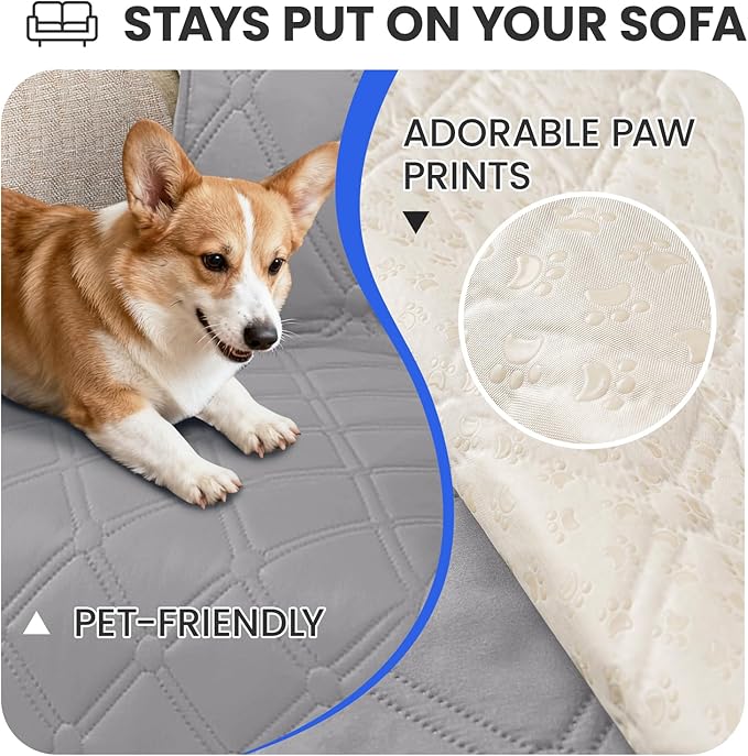 Waterproof Dog Blanket, Non-Slip Soft Pet Bed Cover, Couch Cover for Dogs Washable, Protects Sofa, Furniture, Crate, Car, Tear Resistant Leakproof Pet Blanket (52x82 Inch, Light Grey)