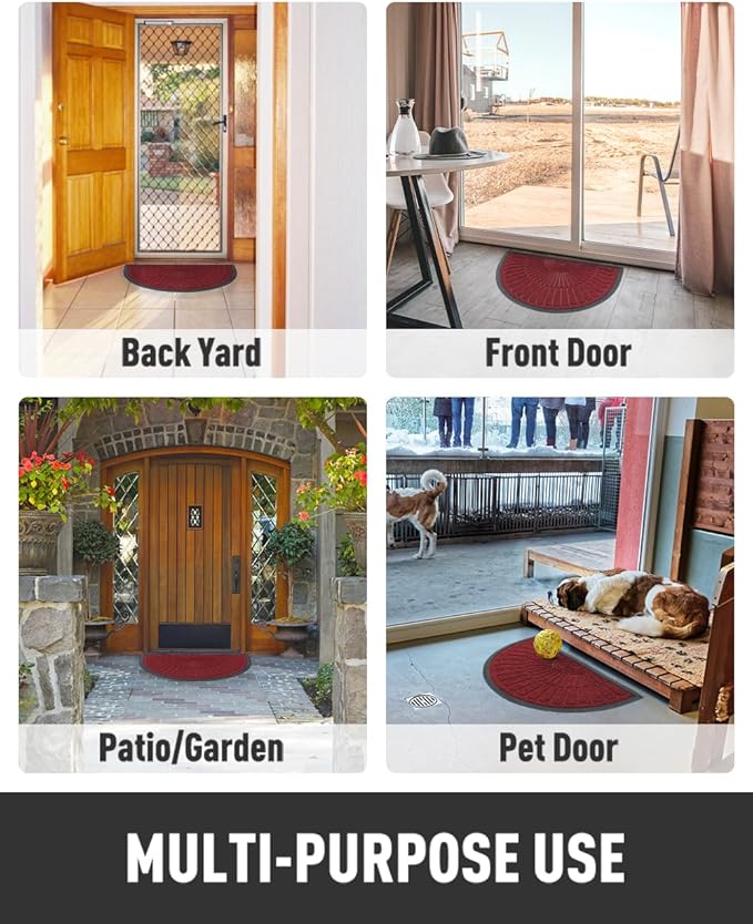 tchdio Door Mat Outdoor Indoor Entrance Doormat-Semicircular Durable Rubber Non Slip Front Door Mat for Outside Inside Entry Entryway Dirt Trapper WelcomeMat for Muddy Paws and Shoes-Red 17”x30”