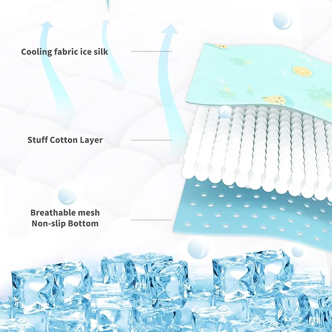 NWK Pet Cooling Mat -39’’ X 27’’ Ice Silk Cooling Mat for Dogs & Cats Portable & Washable Pet Cooling Blanket, Car Seats, Beds for Summer (Green Fruit, Large)