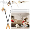 ROSAUI Cat Teaser Wand Toys, Interactive Bird Toy for Indoor Kittens, 53.15’’ Long Cat Fishing Pole Toys, 2X Wires and 5X Natural Refills, Sustainable Wooden Handles, Exercising, Playing
