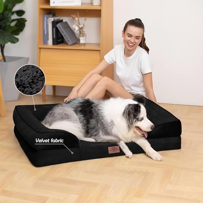 Comfort Expression Orthopedic Dog Bed for Large Dogs 36x27 Inch, Waterproof Supportive Egg Crate Foam Large Pet Bed with Removable Bolsters, Dog Couch with Washable Cover & Non-Slip Bottom, Black