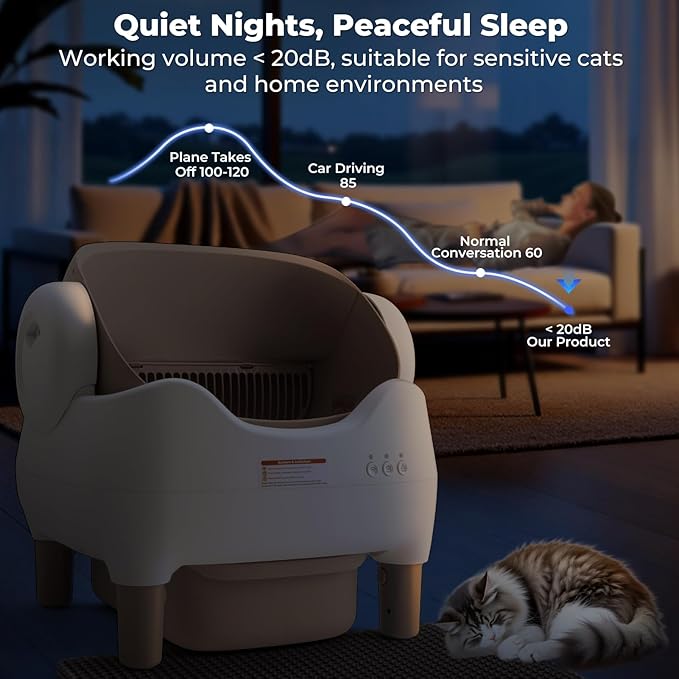 Self Cleaning Litter Box, Automatic Cat Litter Box with APP Control, Odor-Free Waste Disposal Includes Trash Bags, Large Waste Bin, Open-Top, for Multiple Cats