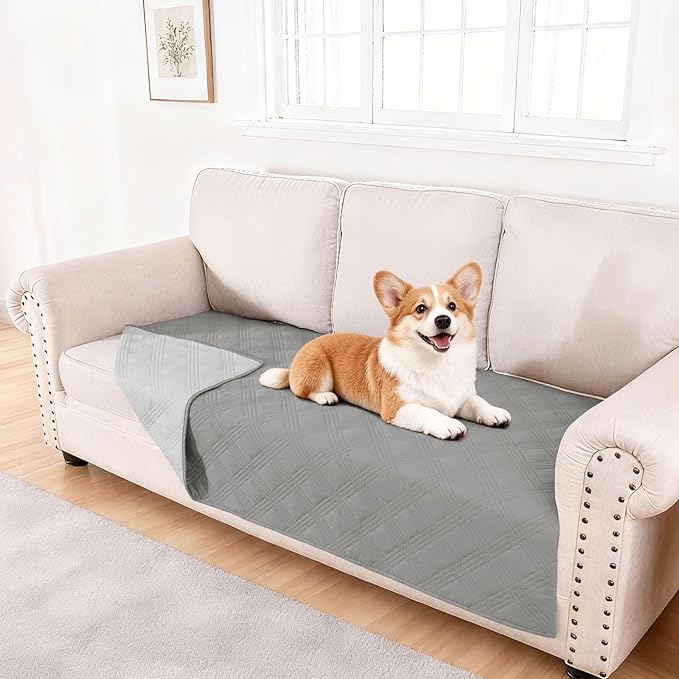 hyha Waterproof Dog Blanket, Reversible Pet Bed Blanket, Soft Sofa Couch Cover for Dogs Washable, Waterproof Pet Couch Covers for Sofa Puppy Cats Furniture Protector(40"x70", Grey/Light Grey)