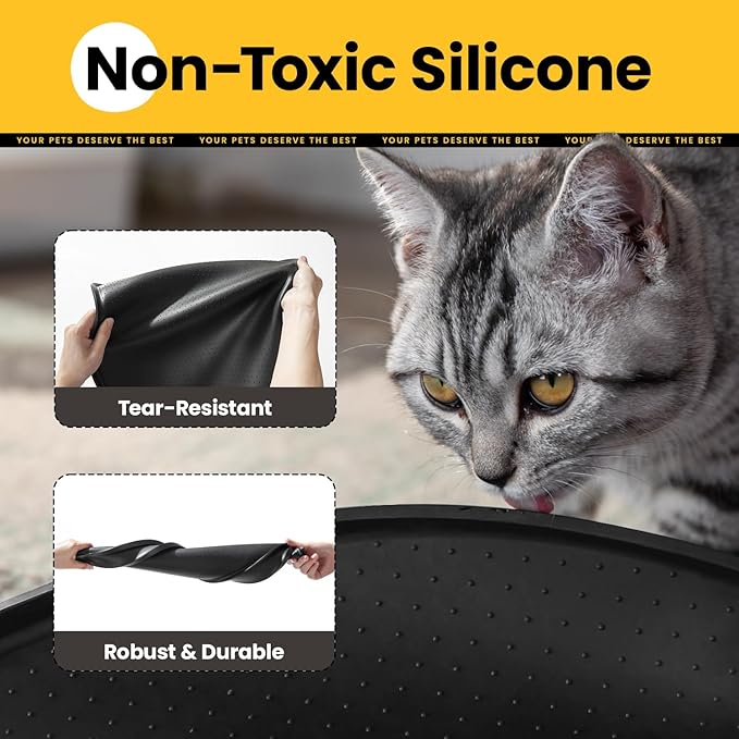 Dog Food Mat,1/2 Inch Raised Edges Cat Feeding Mat for Spill Containment,BPA-Free Silicone Pet Food Mats for Floor Waterproof,Rubber Dog Placemats for Food and Water Bowls(Black,19"x12")