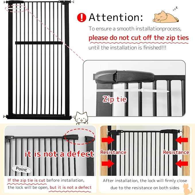 Lumizone Extra Tall Pet Gate 55.12" High Pressure Mounted 55.12"-59.24" Extra Wide (9 Sizes) 1.37" Gap for Cat Dog Stairs Doorway Hallway No Drilling Auto-Close (55.12"-59.24" W, Black)
