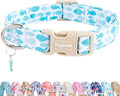 Faygarsle Fish Pattern Dog Collar, Adjustable with Buckle, Blue and White, Summer Design for Small Medium Large Dogs L