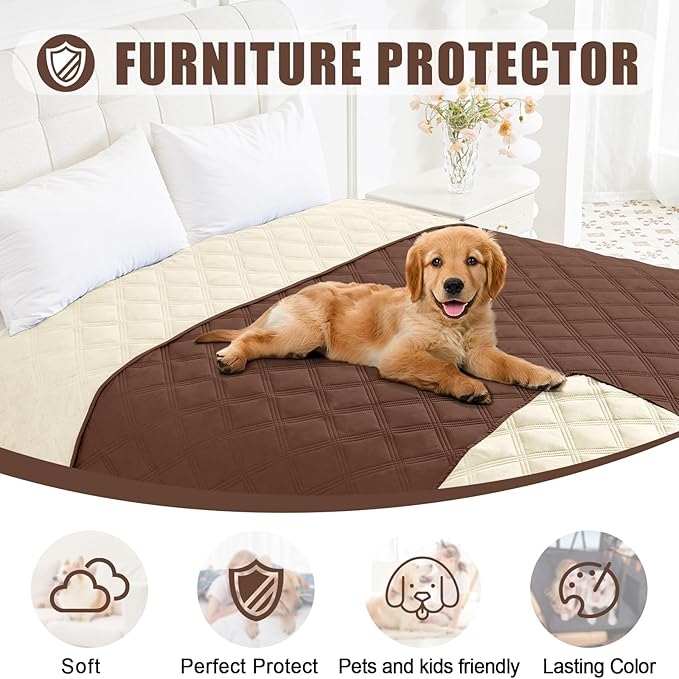 Smiry Waterproof Dog Bed Cover Blanket 40x70, Soft Reversible Pet Blanket, Washable Leakproof Cats Dogs Couch Cover for Sofa, Couch, Furniture, Brown/Beige