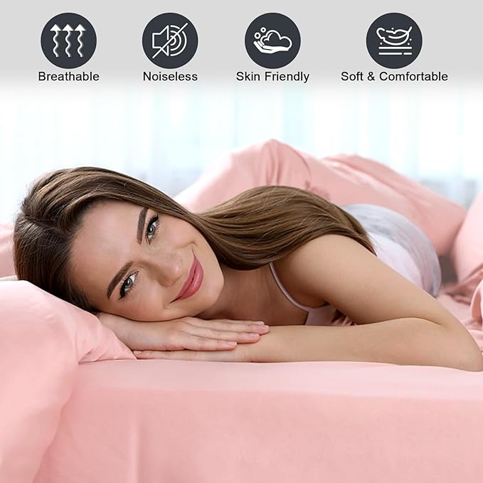 Waterproof Mattress Protector Queen, Fitted Sheet Style Breathable Mattress Cover with Deep Pocket Fits Up to 18'', Noiseless Bed Cover for Kids Adults Pets, Machine Washable (Pink, 60'' X 80'')