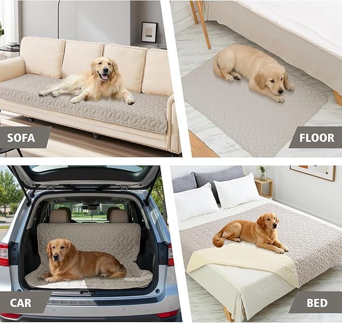 Ameritex Waterproof Pet Bed Cover Anti-Slip Dog Bed Blanket for Sofa and Furniture Waterproof New Pattern Design (Khaki, 52x82 Inch (Pack of 1))