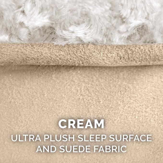 Furhaven Replacement Dog Bed Cover Ultra Plush Faux Fur & Suede Contour Luxe Lounger, Machine Washable - Cream, Medium (Pack of 2)