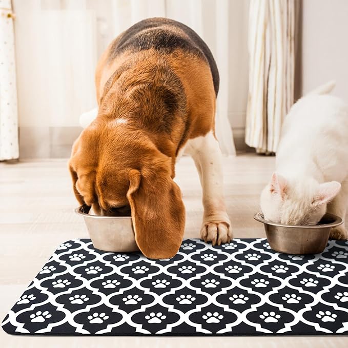 Dog Food Mat 12X20 Inch Pet Feeding Absorbent Mats for Floor Cat Water Bowl Placemats Non-Slip Washable Dog Mat for Food and Water
