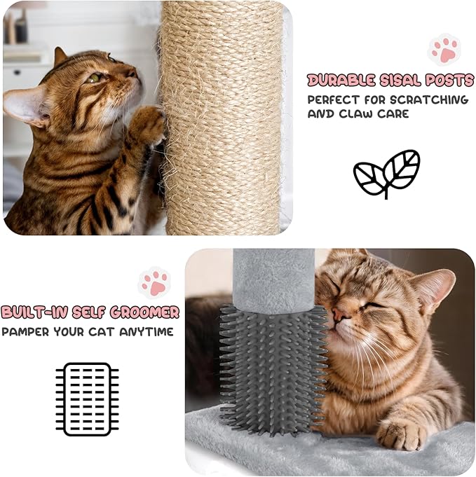 MoNiBloom 77 Inch Cat Tree Tower for Indoor Cats Large Adults, Tall Cat Tower with Scratching Post, Multi-Level Furniture Activity Center with Cat Condo Pet Play House, Light Grey