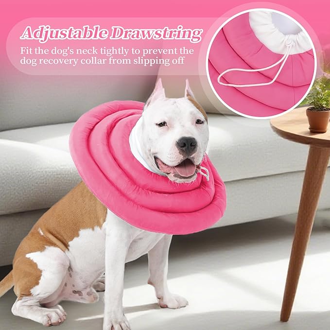 IDOMIK Dog Recovery Collar, Waterproof Soft Dog Cone After Surgery, Comfy Protective Elizabethan Collar Alternative for Dogs Cats, Adjustable Pet Neck Donut Cone Anti-Licking Biting Wounds,Rose,2XL