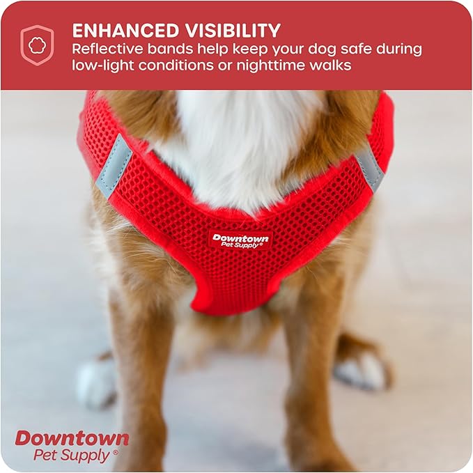 Downtown Pet Supply Step-in Dog Harness – No Pull, Adjustable Padded Mesh with Reflective Trim, Secure Buckle Strap – Comfortable & Breathable Small Dog Harness, Small, Red