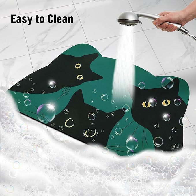 Cat Food Mat - Pet Feeding Mat for Floor, Non-Slip, Waterproof, Super Absorbent, Easy to Clean, Blue, Cat, Dog 18.1''x9.8''