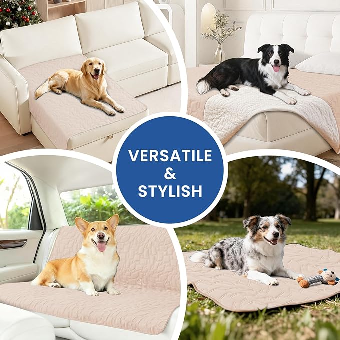 Waterproof Dog Bed Cover, Non-Slip Dog Blanket for Couch, Couch Covers for Dogs Washable, Pet Blanket for Furniture, Pet Bed Mat for Sofa, Car, Pet Supplies (52x82 Inch, Beige)