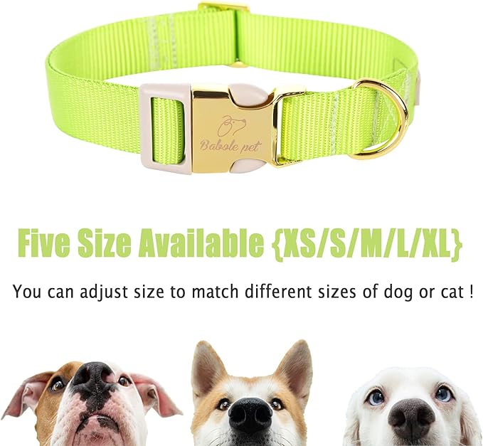 Nylon Dog Collar - Adjustable Fluorescent Green Soft Webbing Dog Collars for Small Medium Large Dogs Boy Girl Puppy Collar with Safety Metal Buckle M