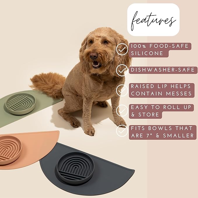 Should We Go - Waterproof Silicone Pet Food Mat - Non-Slip, Spill-Proof Feeding Mat for Floors, Raised Edge Design, Easy-to-Clean Rubber Pad for Dog & Cat Bowls, 21" Across x 10.5" Deep, Medium-Honey