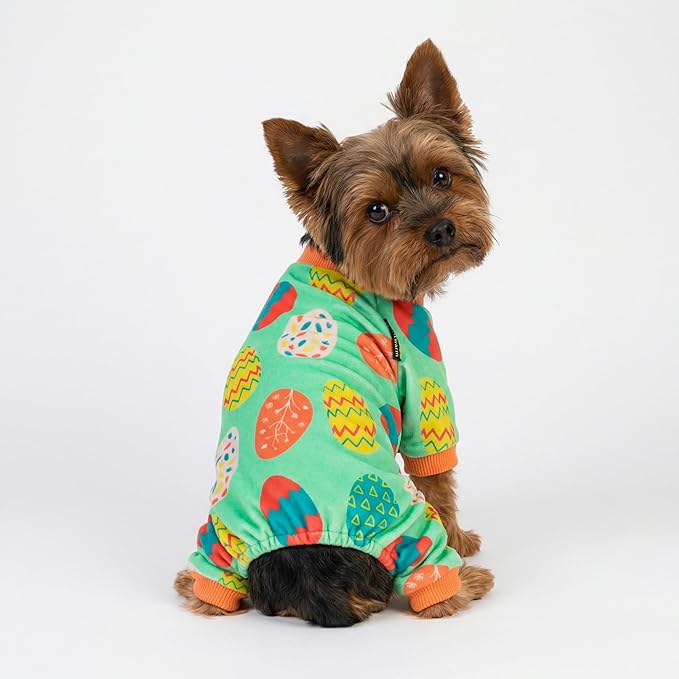 Fitwarm Easter Egg Dog Pajamas, Holiday Dog Clothes for Small Dogs Girl Boy, Pet Easter Outfit, Puppy Cat Onesie, Lightweight Velvet, Light Green, Orange, XXL