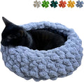 Cat Nest Bed - Premium Self Warming Handwoven Washable Extra Soft Round Cave House for Indoor Kitten & Kitty, Small & Large (Grayish Blue,Large)