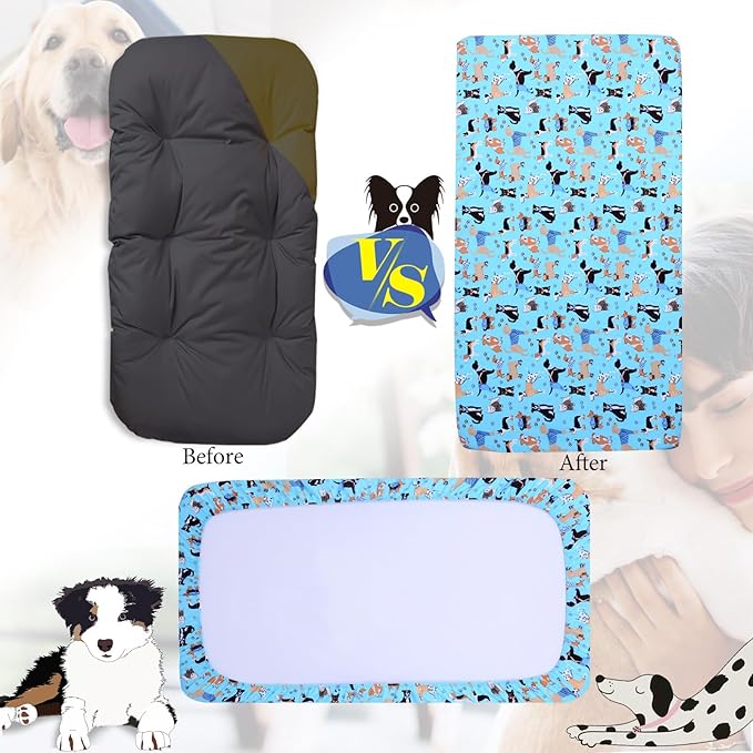 Replacement Dog Bed Covers Elastic Edged Washable Pet Bed Protector with Cute Dog Pattern Design for Small & Medium Pet Beds, Cover Only (Blue, 52x28x5 Inch)