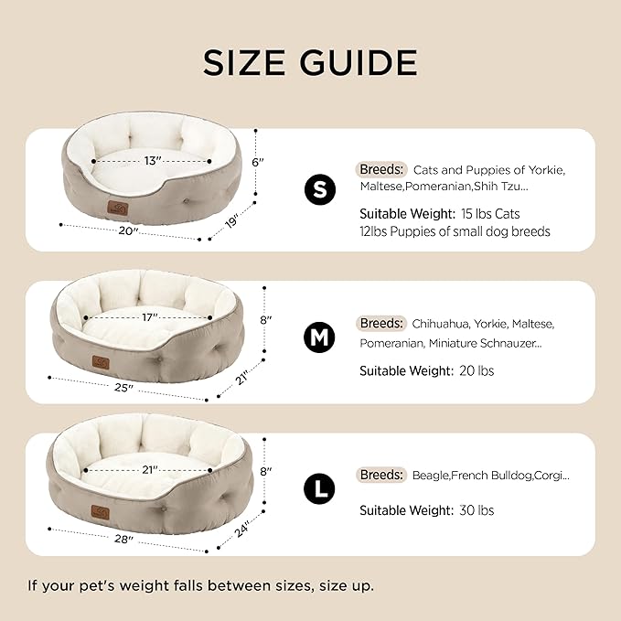 Bedsure Dog Beds for Small Dogs - Round Cat Beds for Indoor Cats, Washable Pet Bed for Puppy and Kitten with Slip-Resistant Bottom, 20 Inches, Black