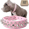 TEEMERRYCA Adjustable Leather Spiked Studded Dog Collars with a Squeak Ball Gift for Small Medium Large Pets Like Cats/Pit Bull/Bulldog/Pugs/Husky, Pink, XS 8.3-10.6 inches