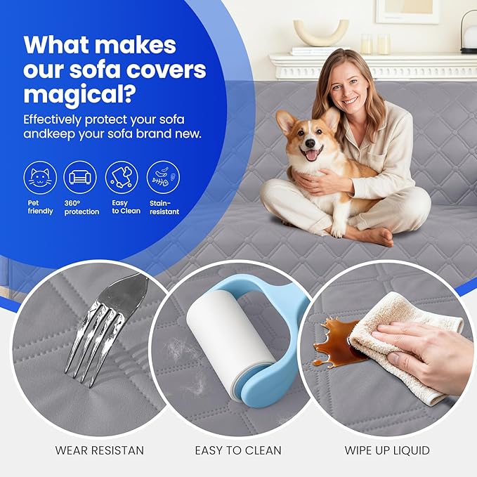 Waterproof Couch Covers for Pets, Waterproof Dog Bed Cover, Anti-Slip Soft Dog Blankets, Couch Cover for Dogs Washable, Pet Blanket for Puppy Large Dogs Cat (82x120 Inch, Light Grey)