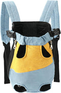 Lightweight Pet Backpack Carrier for Small Dogs & Cats - Easy-Fit Adjustable Straps, Basic Legs-Out Design, Durable for Daily Use (Fits Pets Under 15lb) (Yellow-Blue Color-Blocked, X-Large)