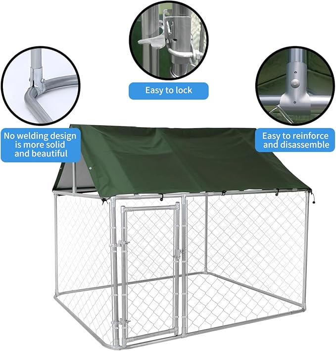Heavy Duty 80" Outdoor Dog Kennel with Waterproof Roof - Escape-Proof Galvanized Steel Enclosure & Secure Safety Lock for Large Dogs, Backyard Weather-Resistant Playpen